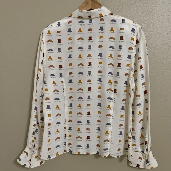 Vintage Betty Barclay Equestrian Western Hats Blouse Beige Coral Sz 46 M/L - Picture 2 of 9